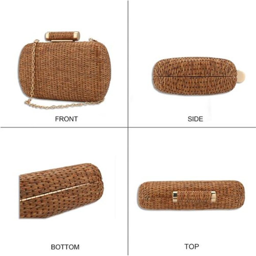 Straw Clutch Purse Hand-Woved Evening Straw Handbag Party Wedding Summer - Picture 4 of 7